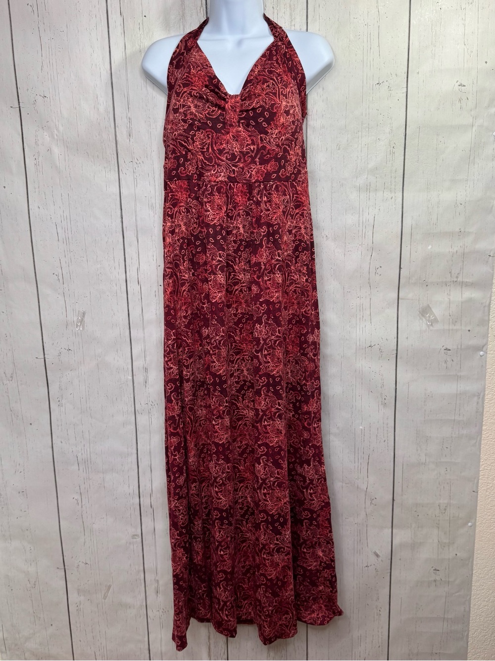 Faded Glory Red Paisley Halter Maxi Dress XL Boho Y2K Whimsigoth Festival Resort